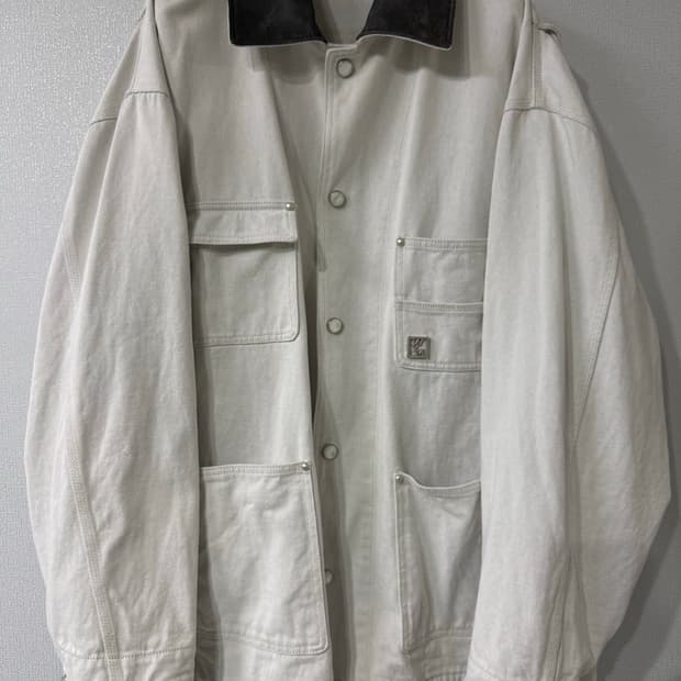 [50] 우영미 레더카라 데님 코트 자켓 오프화이트