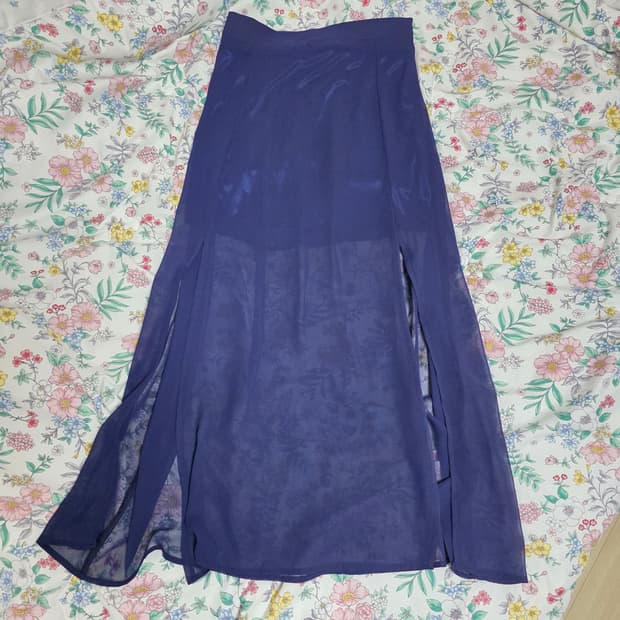 4000원/빈티지)발레코어 시스루 레이어드 네이비 로맨틱 트임 롱스커트