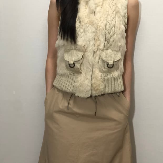 빈티지 아이보라 퍼 니트 집업