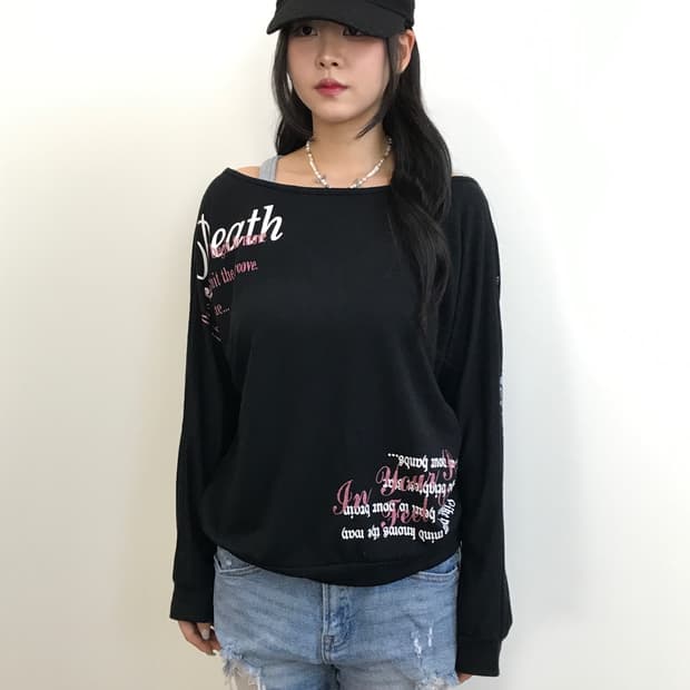 Jpn Y2k Black V-Neck Lettering T-shirts