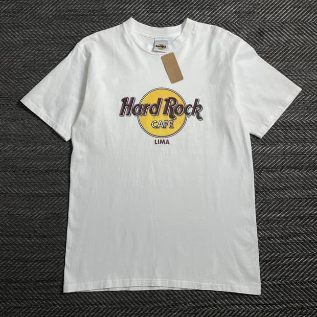 00s 하드락카페 프린팅 화이트 반팔 티셔츠o 4389