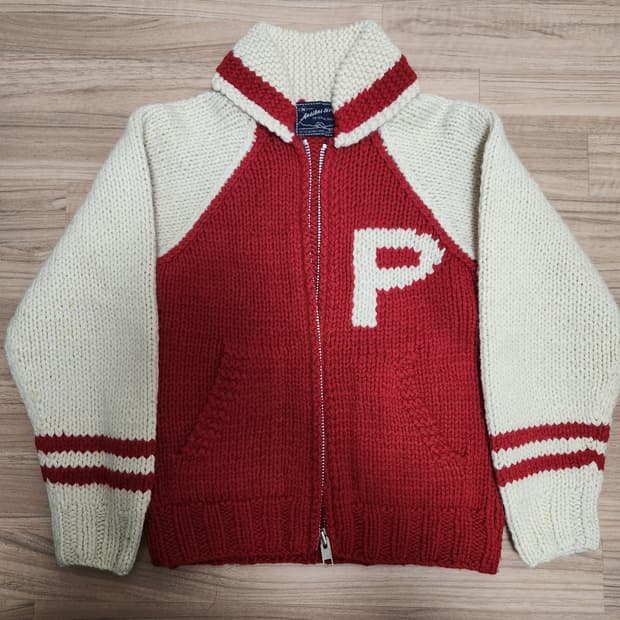 빈티지 레드 코위찬 니트집업