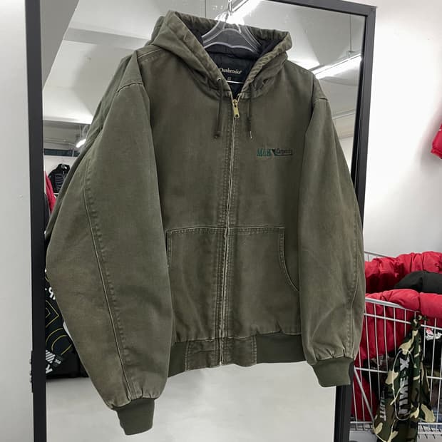 빈티지 모스그린 덕액티브 칼하트맛 페이딩 캔버스 후드 워크자켓