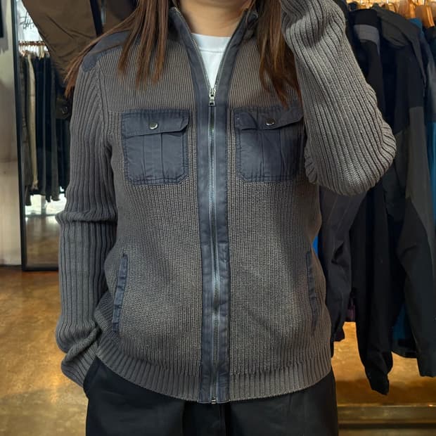 캘빈클라인 카키 골지니트 집업