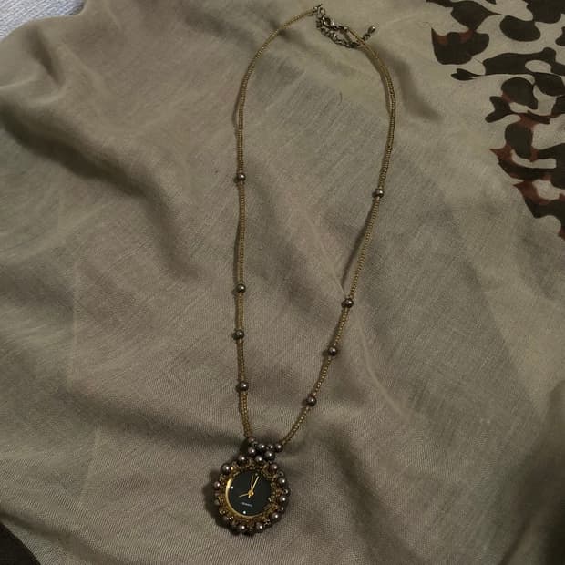 빈티지 핸드메이드 비즈 브라운 시계 목걸이 긱시크 오리엔탈 히피