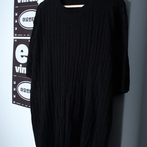 (XL-2XL) 드로우핏 반팔 티셔츠 니트 케이블 꽈배기-H32160