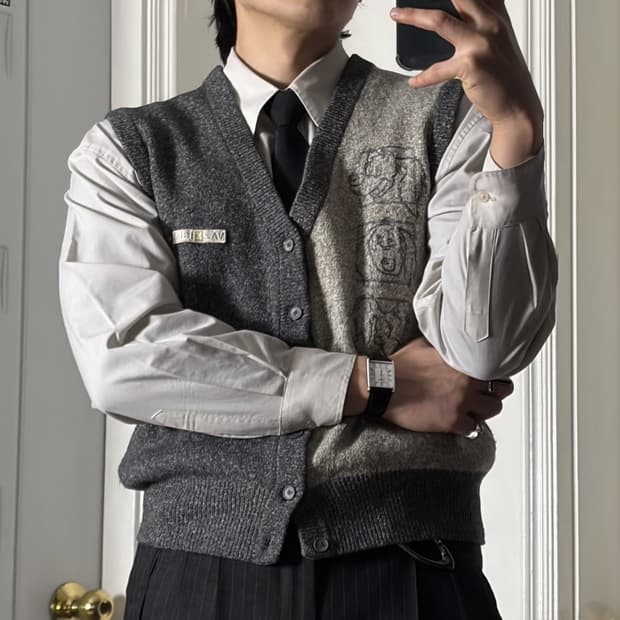 올드스쿨 니트 조끼 그레이