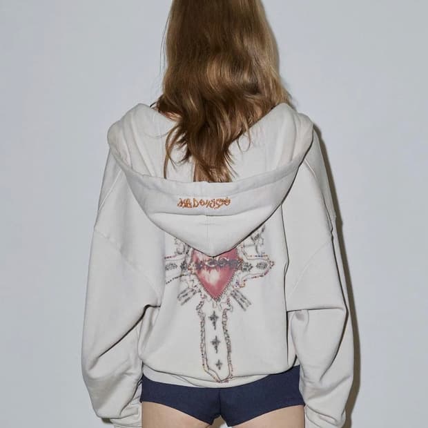 스컬프터 Beaded Saint Hoodie Zip-Up Dirty Wh