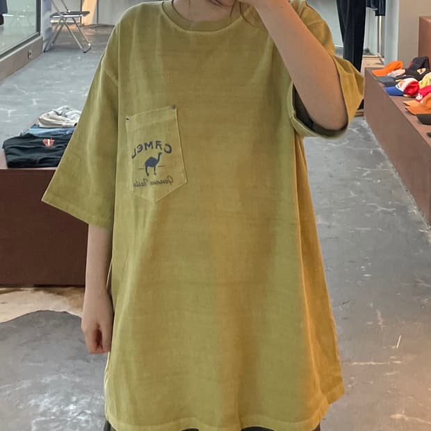 하이파이브 빈티지 카멜 피그먼트 프린팅 반팔 H2875