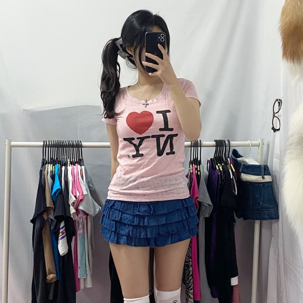 [I ♡ NY] 아이러브뉴욕 핑크 반팔 