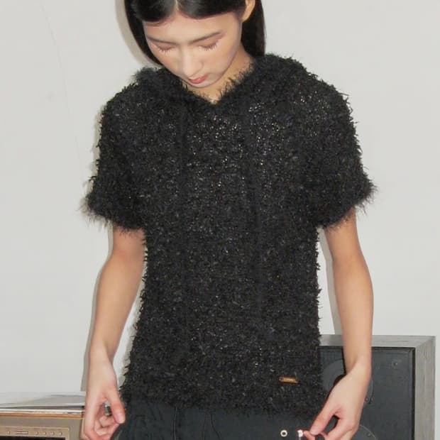 반소매 후드 타입서비스 Fuzzy Knitted Hoodie
