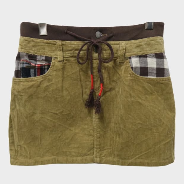 빌라봉 골덴 체크 포인트 밴딩 미니 스커트 61497