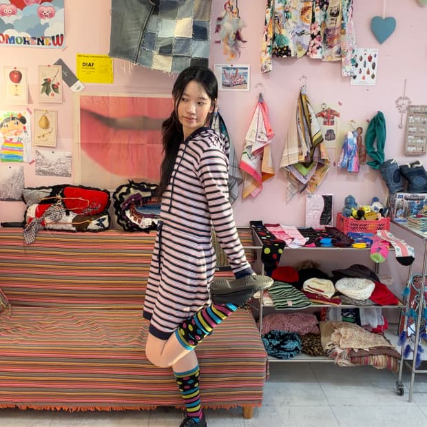 후디 스트라이프 원피스