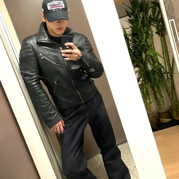 (100) 시스템옴므 램스킨 바이커 가죽자켓