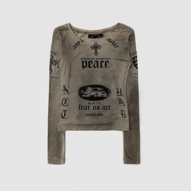 배드블러드 PEACE NOT WAR 루즈핏 티 더스티베이지