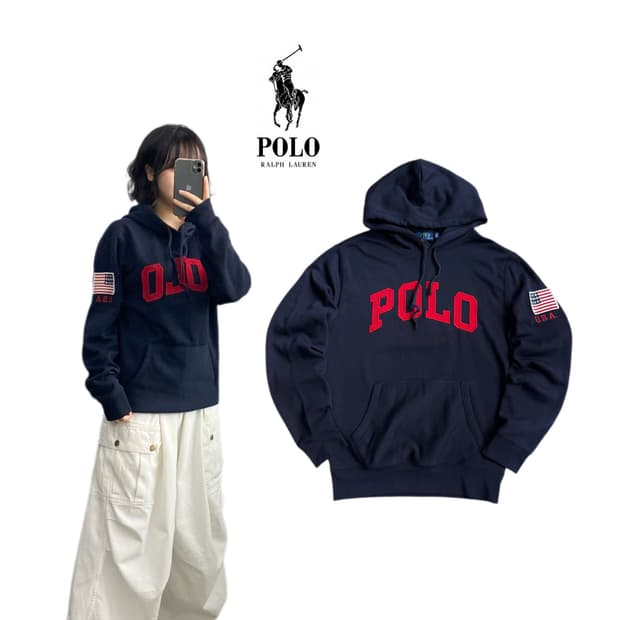 폴로 신형 빅로고 성조기 패치 후드티