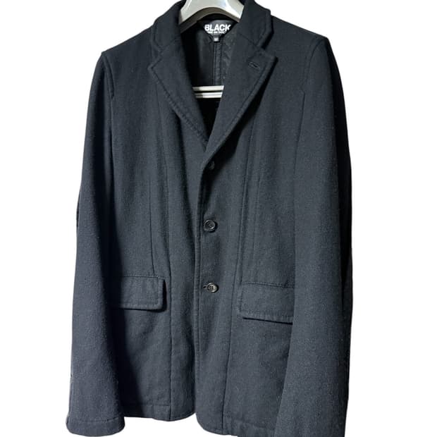 꼼데가르송 블랙 울 스탠카라 라인 자켓