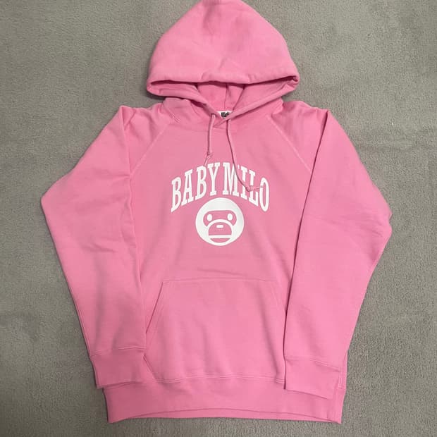S)베이프 딸기우유 베이비 마일로 후드 티셔츠 핑크
