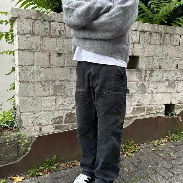 빈티지 칼하트 더블니 B01  블랙 그레이 워크팬츠