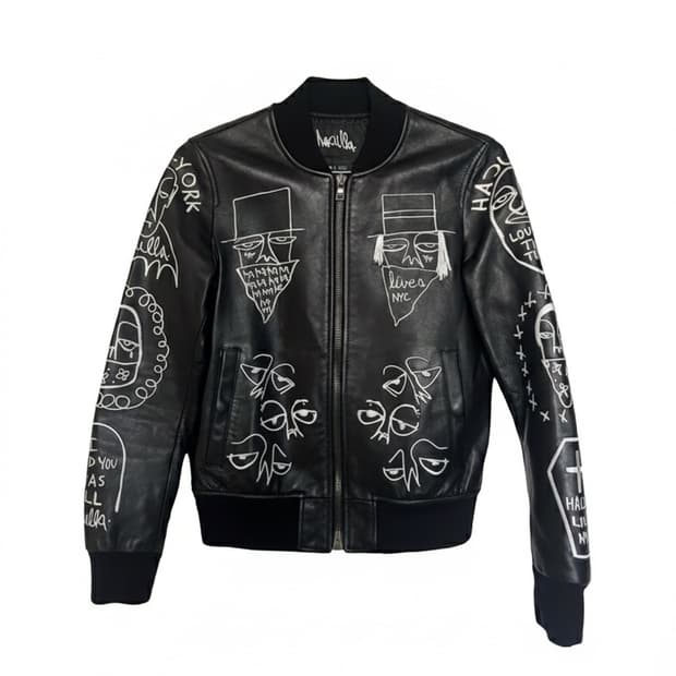Haculla Graphic Leather Bomber Jacket M