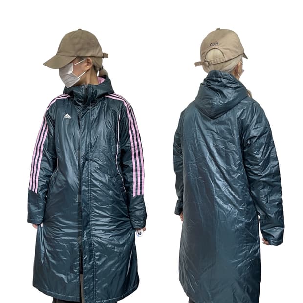 아디다스 차콜 핑크 포인트 삼선 후드 트랙 자켓 L