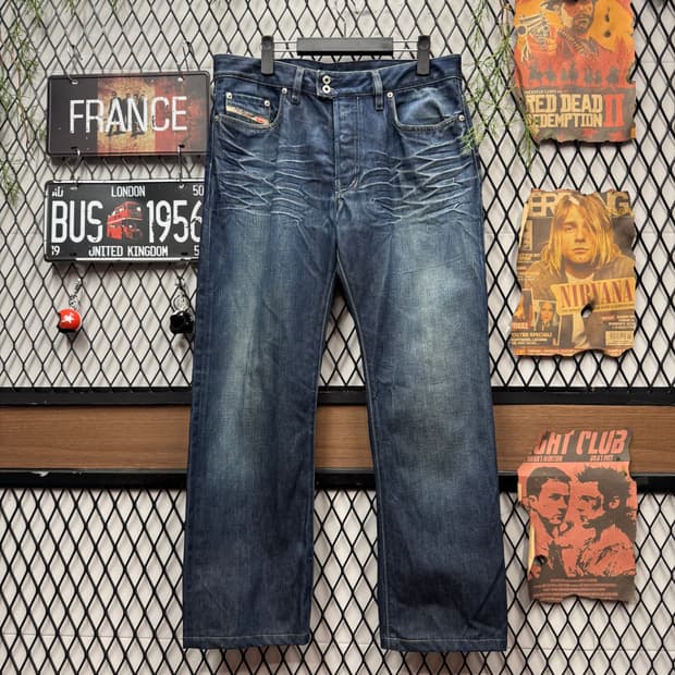 00s 디젤 인더스트리 데님 팬츠 전면 캣워싱 포인트 중청