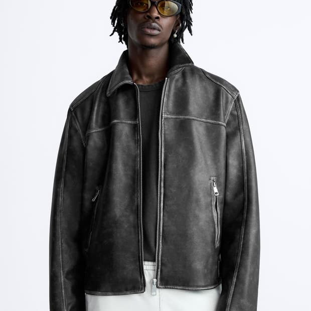 [L] 자라 워싱 크랙 레더 자켓