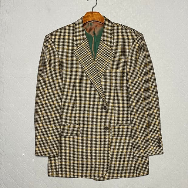 입생로랑 체크 캐시미어 블레이저 자켓