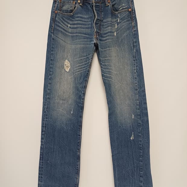 리바이스 501 오리지널 데미지 워싱 데님 (W32 L34)