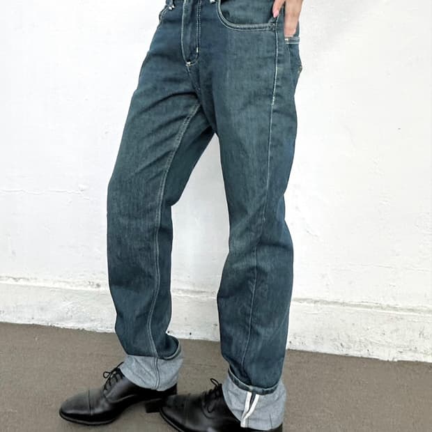 Yellow Back Print Denim Pants