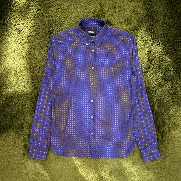 프레드페리 X 드레익스 버튼다운 페이즐리 셔츠 퍼플