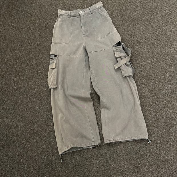 OS)Japanese vintage 여성 스트랩 와이드 카고 팬츠