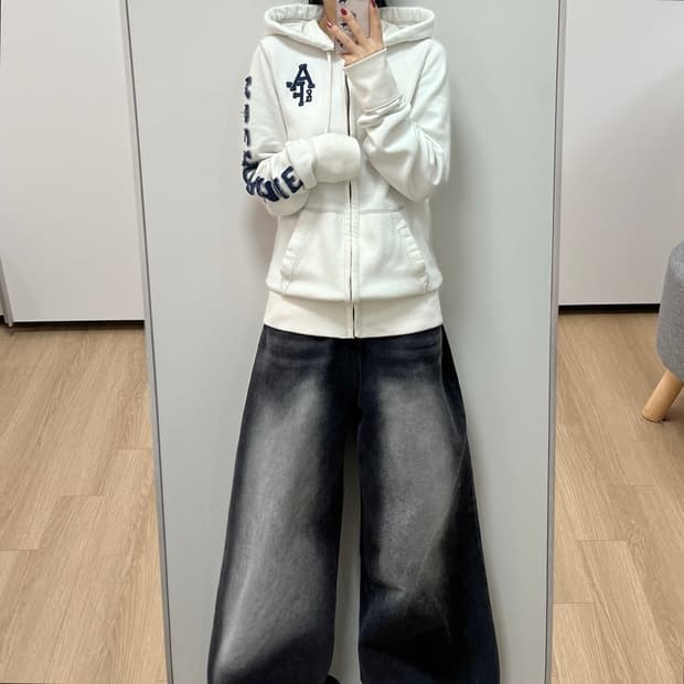 아베크롬비 자수로고 화이트 후드집업