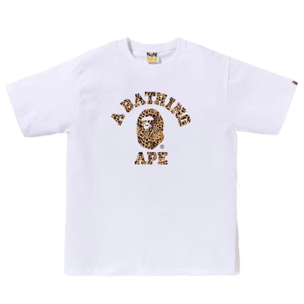 베이프 와일드 레오파드 패턴 컬리지 티셔츠 화이트 베이지