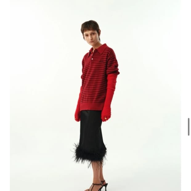 문선 깃털 스커트 블랙 