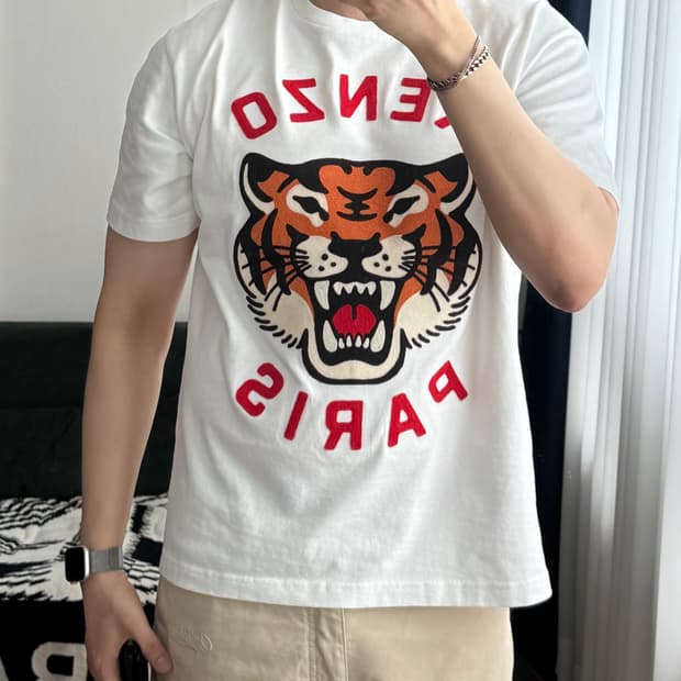 겐조 KENZO 타이거 자수 티셔츠 화이트 M / 미착용급 / 풀자수