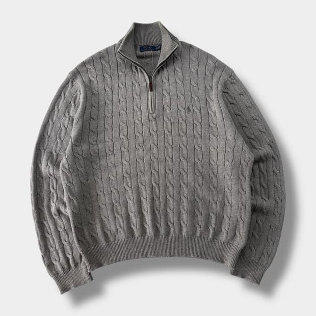 폴로 랄프로렌 오버사이즈 신형 코튼 꽈배기 하프집 니트