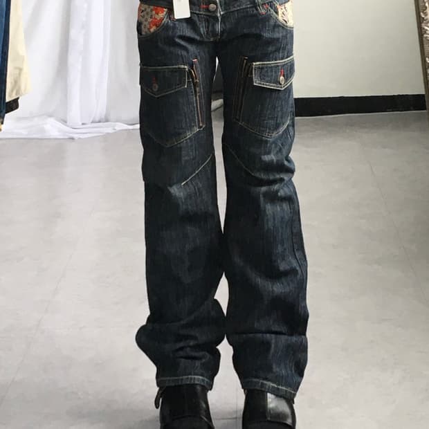 Double waist oriental mood denim pants