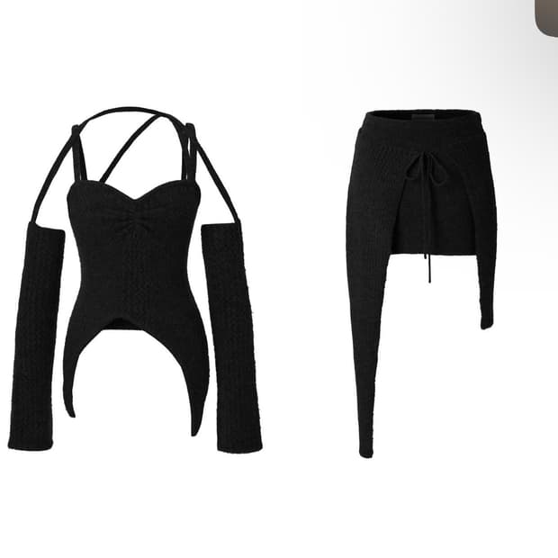 쓰리타임즈 쓰탐 루루 니트 탑 스커트 투피스 셋업 세트 블랙