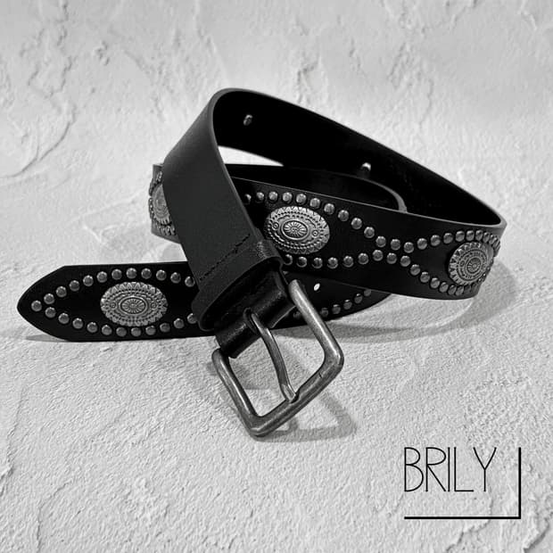 [Unisex] MONO 크롬 에스닉 스터드 웨스턴 가죽 벨트