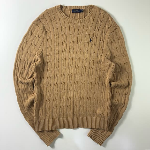 Polo  폴로 랄프로렌 자수 코튼 베이지 꽈배기 니트 