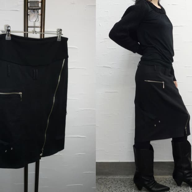 black asymmetrical midi skirt