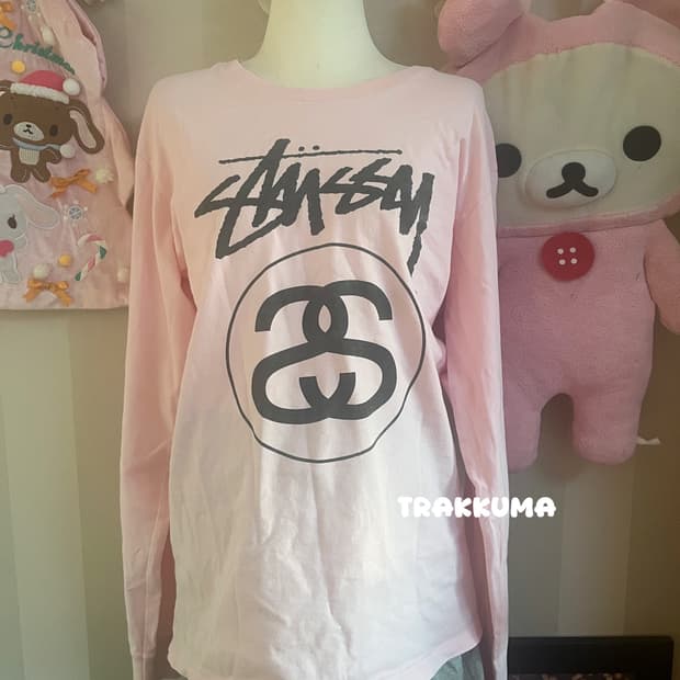 Stussy 스투시 핑크 딸기우유 연핑크긴팔티셔츠 롱슬리브 맨투맨 후드티