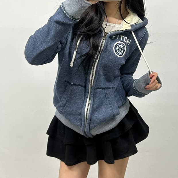 아베크롬비 y2k 네이비 올드스쿨 스웻 후드집업 희귀져지(S)