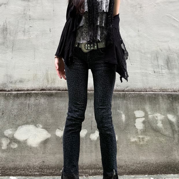 Selvage leopard skinny fit pants