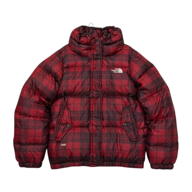 노스페이스 빈티지 모리걸 체크 700 패딩 레드 85