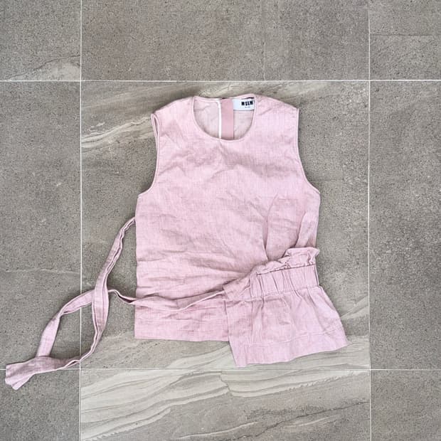 MSGM pink linen shirring strap 슬리브리스