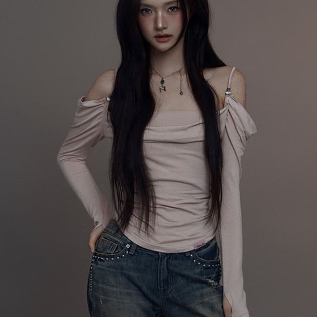피치핑크 오프숄더 뉴얼린 Eve Draping Blouse