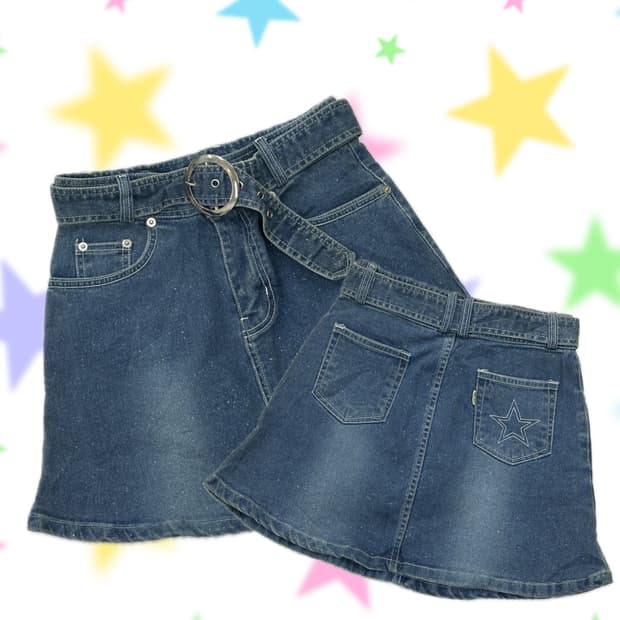 🛼라라의 스타일기 트윙클 스타 벨트 미니스커트🛼데님 오네갸루 팝갸루 