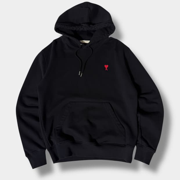 아미 루즈핏 하트로고 블랙 스웻 후드